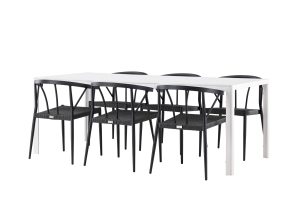 Matgrupp Utomhus - Venture Home Break Matbord 90x205 Vit + 6 Stina Matstolar Svart