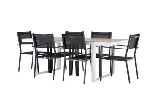 Matgrupp Utomhus - Venture Home Merlo Matbord 90x200 Vit + 6 Copacabana Matstolar Svart