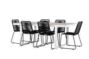 Matgrupp Utomhus - Venture Home Merlo Matbord 90x200 Vit + 6 Lindos Matstolar Svart