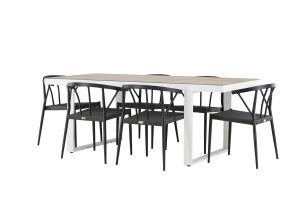 Matgrupp Utomhus - Venture Home Merlo Matbord 90x200 Vit + 6 Stina Matstolar Svart