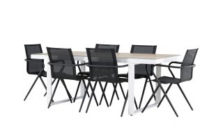 Matgrupp Utomhus - Venture Home Merlo Matbord 90x200 Vit + 6 Alina Matstolar Svart