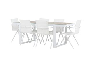 Matgrupp Utomhus - Venture Home Merlo Matbord 90x200 Vit + 6 Alina Matstolar Vit