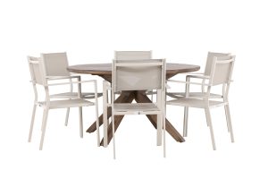 Matgrupp Utomhus - Venture Home Rosario Runt Matbord Ø140 Natur + 6 Copacabana Matstolar Beige