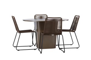 Matgrupp Utomhus - Venture Home Santa Fe Runt Matbord Ø120 Brun + 4 Lindos Matstolar Svart/Brun