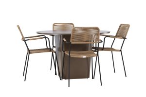 Matgrupp Utomhus - Venture Home Santa Fe Runt Matbord Ø120 Brun + 4 Lindos Karmstolar Svart/Brun