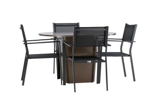 Matgrupp Utomhus - Venture Home Santa Fe Runt Matbord Ø120 Brun + 4 Copacabana Matstolar Svart
