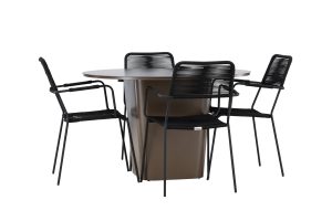 Matgrupp Utomhus - Venture Home Santa Fe Runt Matbord Ø120 Brun + 4 Lindos Karmstolar Svar