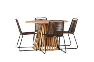 Matgrupp Utomhus - Venture Home Lumpur Runt Matbord Ø120 Natur + 4 Lindos Matstolar Brun/Svart