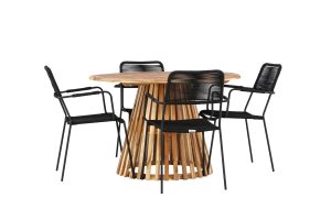 Matgrupp Utomhus - Venture Home Lumpur Runt Matbord Ø120 Natur + 4 Lindos Karmstolar Svart