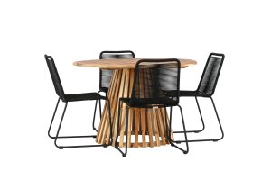 Matgrupp Utomhus - Venture Home Lumpur Runt Matbord Ø120 Natur + 4 Lindos Matstolar Svart