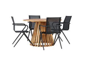 Matgrupp Utomhus - Venture Home Lumpur Runt Matbord Ø120 Natur + 4 Alina Matstolar Svart