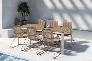 Matgrupp Utomhus - Venture Home Etna Matbord 90x210 Beige/Natur + 6 Bois Matstolar Beige