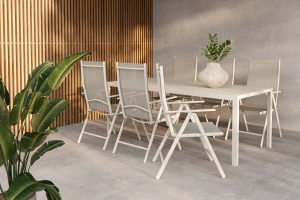 Matgrupp Utomhus - Venture Home Break Matbord 90x205 Beige + 6 Break Matstolar Beige