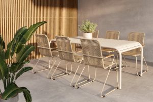 Matgrupp Utomhus - Venture Home Borneo Matbord 100x200 Beige + 6 Bois Matstolar Beige