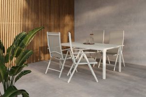 Matgrupp Utomhus - Venture Home Giardini Matbord 85x150 Beige + 4 Break Matstolar Beige