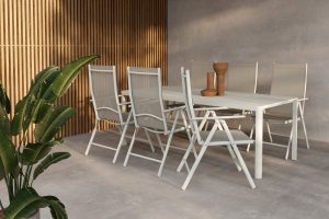 Matgrupp Utomhus - Venture Home Giardini Matbord 90x200 Beige + 6 Break Matstolar Beige