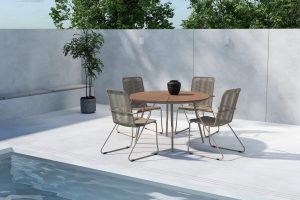 Matgrupp Utomhus - Venture Home San Vito Runt Matbord Ø120 Beige/Natur + 4 Bois Matstolar Beige