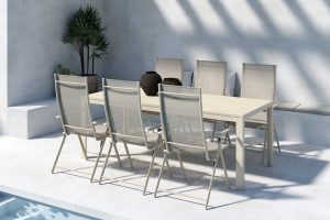 Matgrupp Utomhus - Venture Home Mirko Matbord 90x205 Beige + 6 Levanzo Matstolar Beige