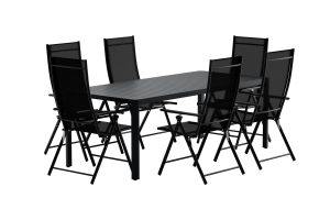 Matgrupp Utomhus - Venture Home Giardini Matbord 90x200 Svart + 6 Levanzo Positionsstolar Svart