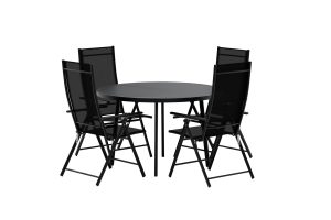 Matgrupp Utomhus - Venture Home Giardini Runt Matbord Ø120 Svart + 4 Levanzo Positionsstolar Svart