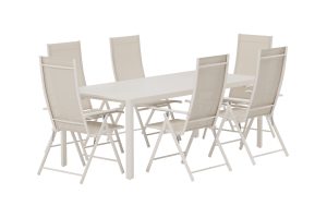 Matgrupp Utomhus - Venture Home Giardini Matbord 90x200 Beige + 6 Levanzo Positionsstolar Beige