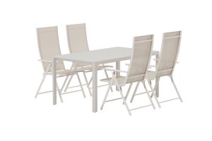 Matgrupp Utomhus - Venture Home Giardini Matbord 90x150 Beige + 4 Levanzo Positionsstolar Beige