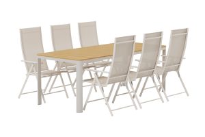 Matgrupp Utomhus - Venture Home Etna Matbord 90x210 Beige + 6 Levanzo Positionsstolar Beige