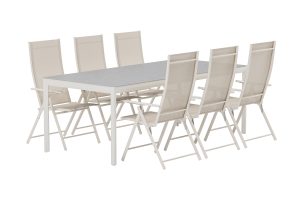 Matgrupp Utomhus - Venture Home Lino Matbord 100x220 Beige + 6 Levanzo Positionsstolar Beige