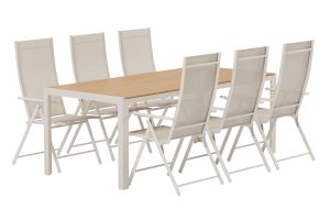 Matgrupp Utomhus - Venture Home Break Matbord 90x205 Beige/Natur + 6 Levanzo Positionsstolar Beige