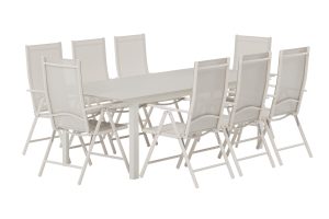 Matgrupp Utomhus - Venture Home Levels Matbord 100x229 Beige + 8 Break Positionsstolar Beige