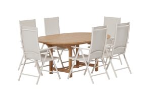 Matgrupp Utomhus - Venture Home Kenya Ovalt Matbord 120x180 Natur + 6 Break Positionsstolar Beige