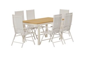 Matgrupp Utomhus - Venture Home Panama Matbord 90x160 Beige/Natur + 6 Break Positionsstolar Beige