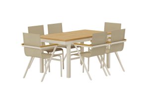 Matgrupp Utomhus - Venture Home Panama Matbord 90x160 Beige/Natur + 6 Mexiko Matstolar Beige/Natur