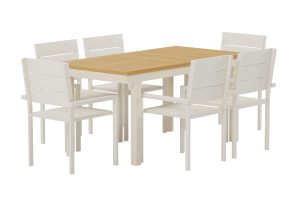 Matgrupp Utomhus - Venture Home Panama Matbord 90x160 Beige/Natur + 6 Levels Matstolar Beige