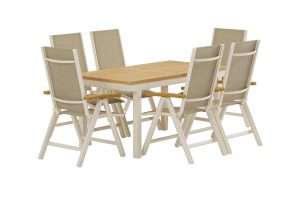Matgrupp Utomhus - Venture Home Panama Matbord 90x160 Beige/Natur + 6 Panama Positionsstolar Beige/Natur