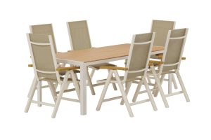 Matgrupp Utomhus - Venture Home Break Matbord 90x205 Beige/Natur + 6 Panama Positionsstolar Beige/Natur