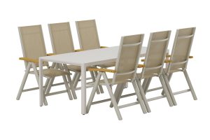 Matgrupp Utomhus - Venture Home Giardini Matbord 90x205 Beige + 6 Panama Positionsstolar Beige/Natur