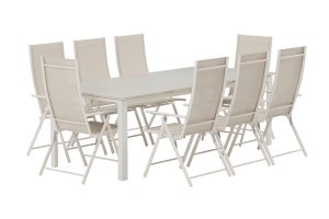 Matgrupp Utomhus - Venture Home Levels Matbord 100x229 Beige + 8 Levanzo Positionsstolar Beige