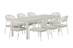Matgrupp Utomhus - Venture Home Levels Matbord 100x229 Beige + 8 Paros Matstolar Beige inkl. dynor