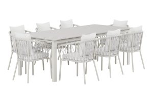 Matgrupp Utomhus - Venture Home Levels Matbord 100x229 Beige + 8 Linos Matstolar Vit inkl. dynor
