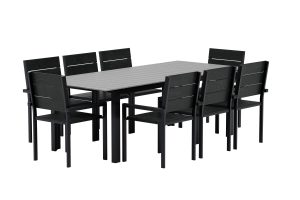 Matgrupp Utomhus - Venture Home Levels Matbord 100x229 Svart + 8 Levels Matstolar Svart