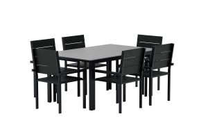 Matgrupp Utomhus - Venture Home Levels Matbord 160x100 Svart + 6 Levels Matstolar Svart