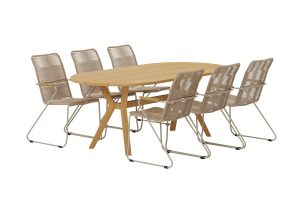 Matgrupp Utomhus - Venture Home Kenya Matbord 200x90 Natur + 6 Bois Matstolar Beige