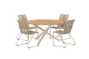 Matgrupp Utomhus - Venture Home Mexiko Runt Matbord Ø140 Natur + 4 Bois Matstolar Beige