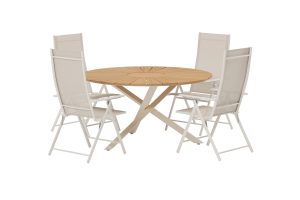 Matgrupp Utomhus - Venture Home Mexiko Runt Matbord Ø140 Natur + 4 Levanzo Matstolar Beige