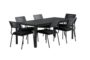 Matgrupp Utomhus - Venture Home Mirko Matbord Svart 90x205 + 6 Nicke Matstolar Svart inkl. dynor