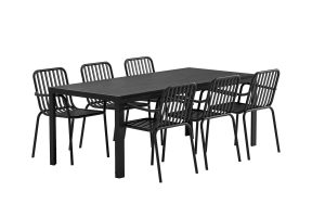 Matgrupp Utomhus - Venture Home Mirko Matbord 205x90 Svart + 6 Peking Matstolar Svart