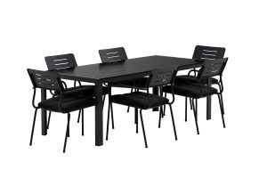 Matgrupp Utomhus - Venture Home Break Matbord 205x90 Svart + 6 Nicke Matstolar Svart inkl. dynor