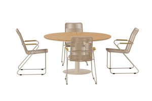 Matgrupp Utomhus - Venture Home Croft Runt Matbord Ø120 Beige/Natur + 4 Bois Matstolar Beige