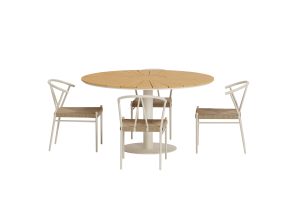 Matgrupp Utomhus - Venture Home Croft Runt Matbord Ø120 Beige/Natur + 4 Alfons Matstolar Beige